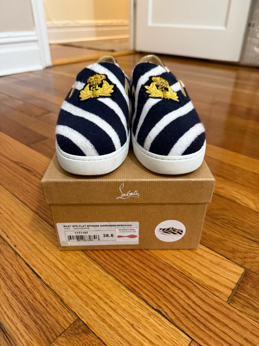 Christian Louboutin Boat Spa Flat Striped Slip-On Sneakers size 38.5